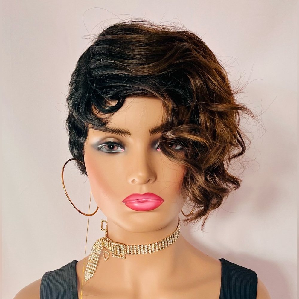 A Pretty “Put On & Go” Short Black Auburn Mix Synthetic Wig - Daily Wear/Events